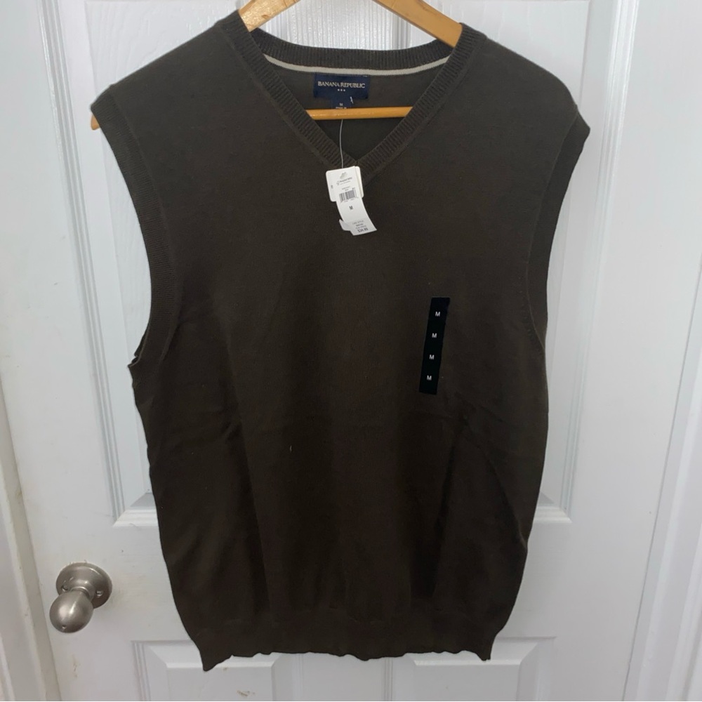 Banana Republic Brown 100% Cotton V Neck Sweater Vest Men's Medium NWT!!!